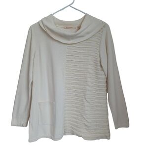 Soft Surroundings Sweater Textured Knit Cowl Neck Pullover Cream Color Womens M